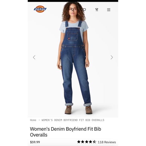 Dickies Womens S Denim Bib Overalls Boyfriend Fit Workwear Carpenter Y2K Utility - Picture 2 of 11